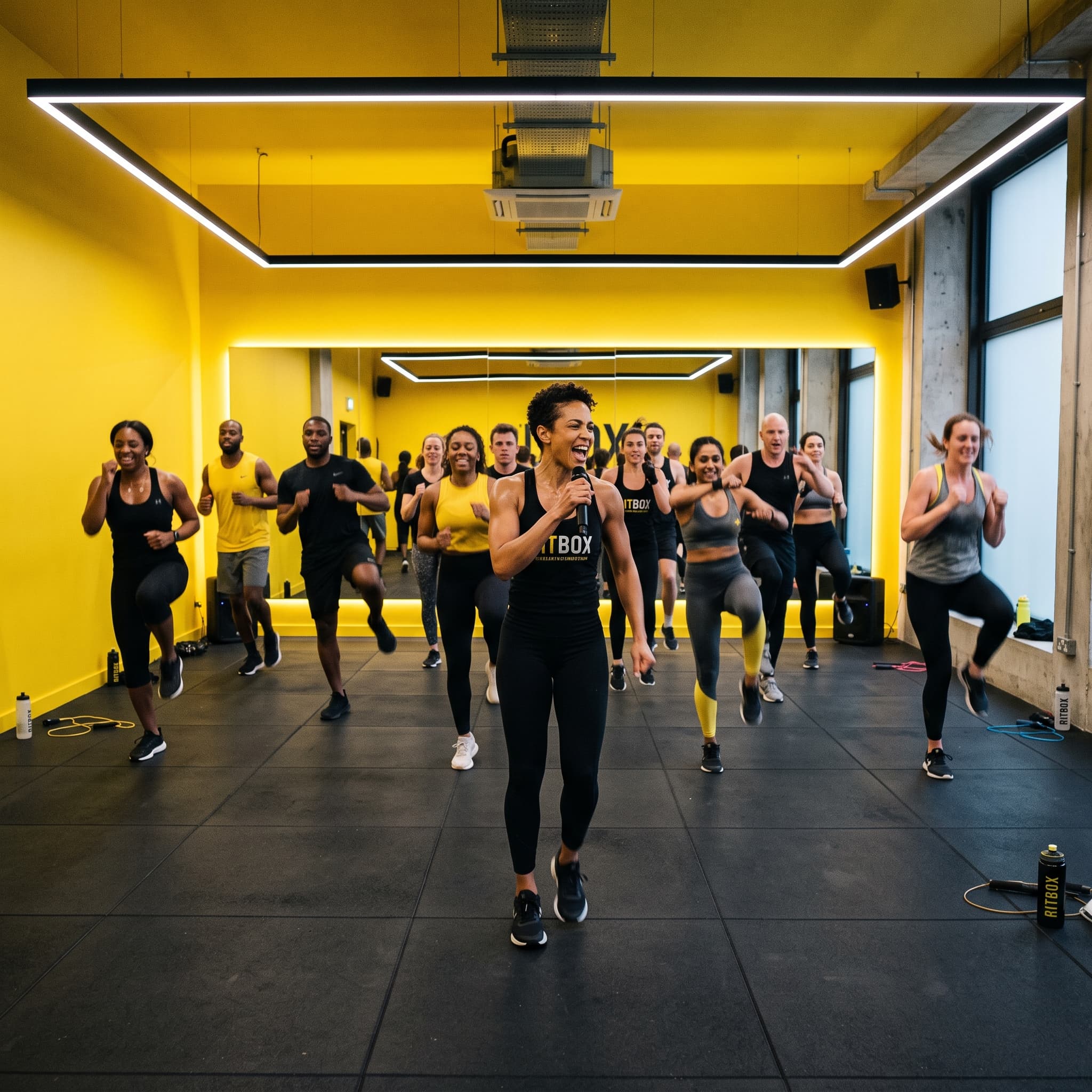 Aula de Ritbox em grupo com instrutora na Academia Versátil